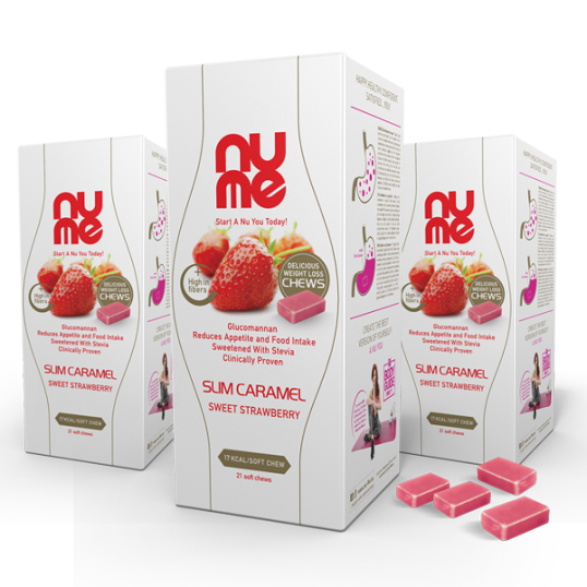 nuMe Slim Caramel Soft Chew Sweet Strawberry with Glucomannan MEGA TRIO Pack